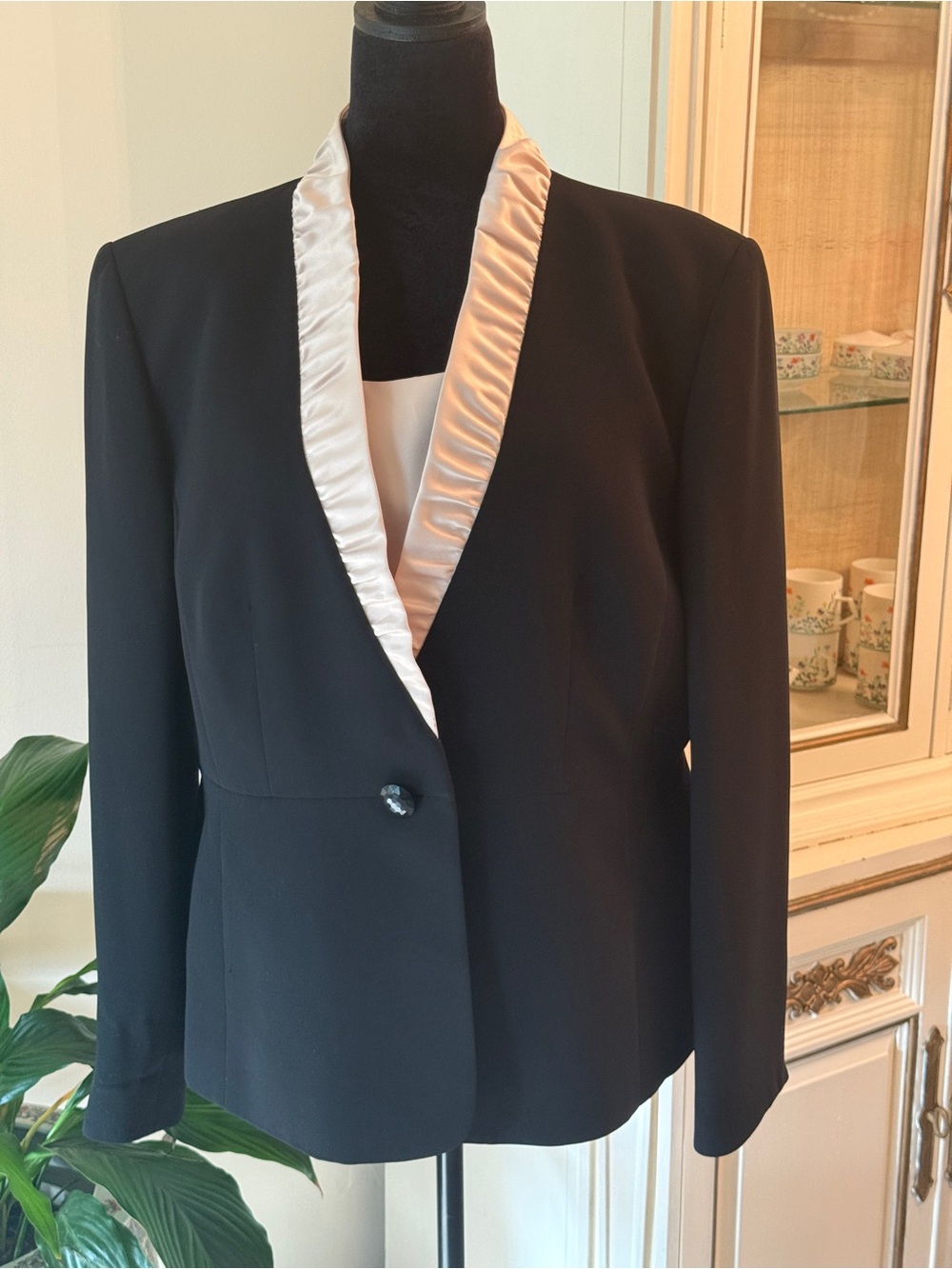 Kasper Black Blazer with Cream Satin Shawl Lapel